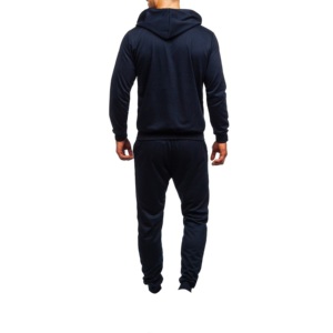 High Trending Men Navy Blue Full <b>Zip</b> <b>Hooded</b> Tracksuit Solid Color Casual Wear Side Pockets Polyester Regular Fit Autumn Style - Product Image 4