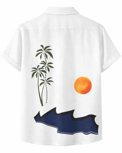 Chemise boutonnée à manches courtes avec imprimé de palmiers tropicaux au coucher du soleil, style décontracté d'été pour la plage, pour hommes, fabrication OEM personnalisée en gros - Product Image 2
