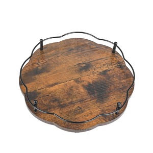 Plateau rond en bois d'acacia naturel, motif floral, bord en corde, design moderne, multifonctionnel pour servir, présenter les aliments, la salle à manger - Product Image 1