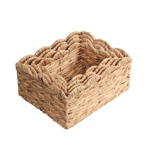 ตะกร้าเก็บของสานมือจากดอกผักตบชวา ขอบหยัก ลายปะการัง (ชุด 4 ใบ) - Product Image 2