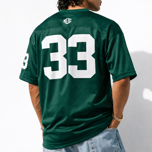 Jersey de Fútbol Americano Verde Transpirable de Malla con MOQ Bajo, 100% Poliéster, Ropa Urbana para Hombre, Cuello en V, Número 33, Ropa de Equipo, Pedidos al por Mayor OEM - Product Image 6