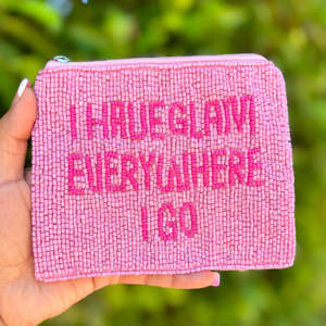 Pochette de monnaie perlée à la main j'ai Glam partout citation sac à fermeture éclair broderie personnalisée sac à main unisexe cadeau mode en gros Compact - Product Image 3