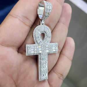 Pendentif Ankh personnalisé serti de diamants, plaqué argent rhodié, alliage, diamants Moissanite VVS, bijoux hip-hop pour homme, unisexe, cadeau - Product Image 5