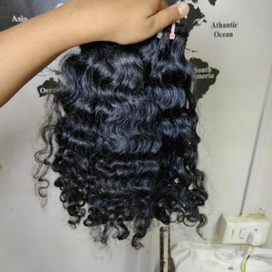 Extensions de cheveux humains Remy indiens, bouclés en vagues profondes, trame double machine, pointes pleines, compatibles permanente, noir naturel - Product Image 4