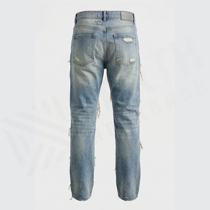 Jean en denim déchiré et délavé coupe slim taille haute pour homme, jambe droite, en coton, style décontracté printemps - Product Image 2