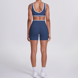 2026 custom Scoop Neck Racerback <b>Crop</b> <b>Top</b> High Waist Shorts 2 Piece Set Seamless Solid Color Yoga Wear Four-Way Stretch - Product Image 2