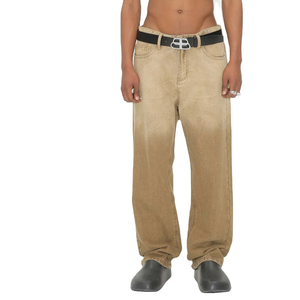 Jean baggy en denim délavé ultra large pour homme, bleu clair, coupe droite, en coton lavé, streetwear épais, grandes tailles - Product Image 4