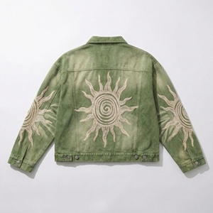 แจ็คเก็ตยีนส์ปักลายกรีนซัน |   เสื้อแจ็คเก็ตทรงโอเวอร์ไซส์แบบวอชดี้สไตล์ทรัคเกอร์ |   เสื้อโค้ทเดนิมปักลายสไตล์สตรีทแวร์ |   ผู้ผลิต OEM ตามสั่ง - Product Image 2