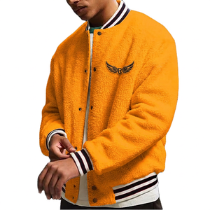 <b>Men's</b> <b>White</b> Fleece Varsity <b>Jacket</b> Embroidered Front Mandarin Collar Casual Winter Baseball Quick Dry Eco-Friendly Breathable - Product Image 5