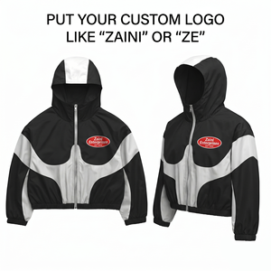 Mens Winter <b>Windbreaker</b> Jacket 120 GSM Polyester Fabric <b>Black</b> White Contrast Panel Front Custom Logo Coat - Product Image 1