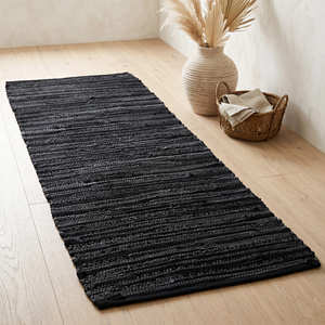 3' x 10' Black Textured Recycled Leather Hallway Runner for Entryway Industrial Modern Farmhouse & Nordic Home - Product Image 2