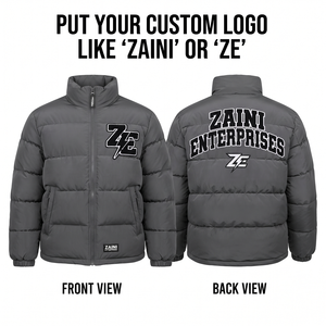 ZAINI Premium 320 GSM Polyester Waterproof Windproof Hooded Puffer <b>Jacket</b> Gray Quilted Panel Winter Coat Camouflage Print Logo - Product Image 1