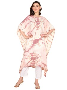 High Quality Designer Rayon <b>Kaftan</b> Tie Dyed <b>Summer</b> Daily Wear Regular Fit O-Neck Washable Three Quarter Sleeve Best Price - Product Image 1