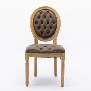 Sedia da Pranzo in Legno Massello Stile Francese con Decorazione Antica Dipinta a Mano, Fibbia e Finitura in Pelle Artificiale PU con Borchie - Product Image 2