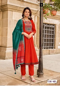 Mull chanderi Handwork & <b>Thread</b> Work Pakistani Style <b>Beads</b> and And Work Embroidered Kurta Set - Product Image 4
