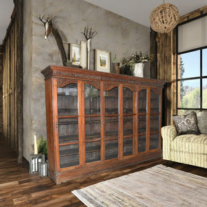 Armoire en bois massif sculptée à la main, style rustique antique, pour rangement et présentation, artisanat Haswani - Product Image 2