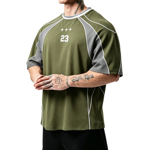 Mens Wholesale Oversized <b>Raglan</b> Short <b>Sleeve</b> Sports <b>T</b> <b>Shirt</b> Color Block Three Star Motif Crew Neck Quick Dry Breathable Panel - Product Image 1