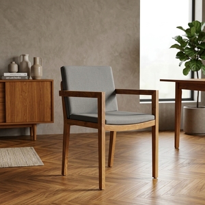 Chaise de salle à manger urbaine moderne avec structure en teck massif et assise rembourrée pour la maison et l'appartement, à utiliser dans la salle à manger - Product Image 4