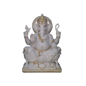 Hand Carved Traditional Eco-friendly White <b>Marble</b> Lord Ganesha Statue <b>Large</b> Indian Religious Hindu God Ganpati Murti for Temple - Product Image 1
