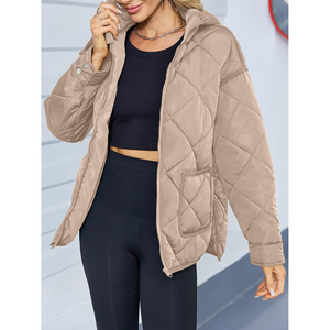Women's Hooded Puffer Jacket Solid Color Full <b>Sleeve</b> Zipper Closure Long Winter Warm Outerwear Wholesale Puffer Jacket ODM OEM - Product Image 3