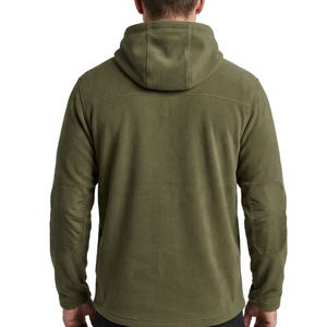 Sweat à capuche polaire vert olive personnalisé pour homme, coupe et couture, avec poche poitrine zippée, chaud et idéal pour l'extérieur - Product Image 3