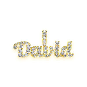 10K Solid Gold Custom Iced Cursive <b>Initial</b> Letter Name <b>Pendant</b> Necklace Natural Stone Personalized Trendy Unisex Gifts Him - Product Image 1