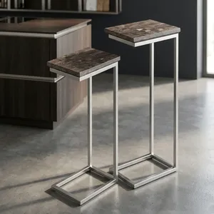 Set Of 2 Modern <b>Tray</b> Tables Metal Frame Wooden Top Nesting Side Tables For Living Room Bedroom <b>Sofa</b> Home Interior Decoration - Product Image 2