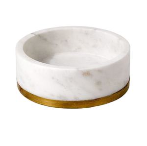 Cuenco decorativo de mármol blanco de moda con base de latón elegante plato de mármol redondo moderno de lujo decoración del hogar centro de mesa cuenco para servir - Product Image 1