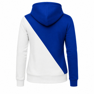เสื้อฮู้ดซิปยาวสีน้ำเงินรอยัล-ขาว แบบมีแถบผ้าไขว้ 2 แถบ สำหรับผู้หญิง สไตล์สีบล็อก แขนยาว เหมาะสำหรับชมรม วิทยาลัย และกีฬา - Product Image 2