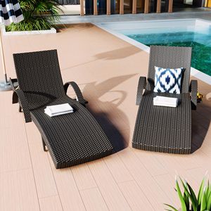 Set di 80 Sdraio da Esterno in Vimini, 2 Sedie Reclinabili in Rattan per Patio con Tavolino Laterale e Schienale Regolabile - Product Image 3