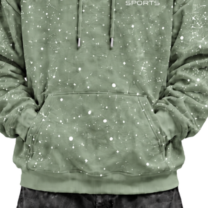 Sweat à capuche uni vert sauge pour homme, 100% coton, molleton épais, style streetwear décontracté, avec cordon de serrage et poche kangourou - Product Image 6