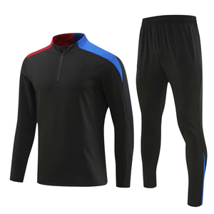 Survêtement de football pour homme noir à blocs de couleur, manches longues, anti-humidité, coupe athlétique, col montant, fermeture éclair, élastique - Product Image 1