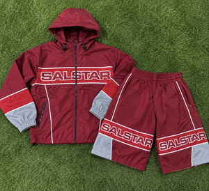 Ensemble de survêtement coupe-vent SALSTAR pour garçons, veste à capuche et short, tenue de sport rouge en polyester, 2 pièces, vêtements de sport tendance - Product Image 6