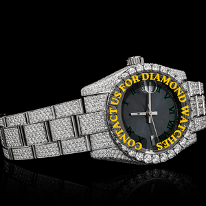 Reloj de pulsera artesanal con caja redonda, esfera con números romanos, oro blanco, diamantes de moissanita, movimiento de cuarzo, colección exclusiva para hombre - Product Image 2