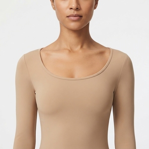 Conjunto de Yoga de 2 Piezas para Mujer, Cuello Redondo, Manga Tres Cuartos, Pantalones Cortos de Cintura Alta, Color Sólido, Sin Costuras, Spandex, Poliéster - Product Image 5