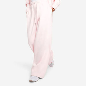 Nouvel article : Pantalon de survêtement rose pour femme, coupe large, taille mi-haute, cordon élastique, coupe ample, longueur intégrale, décontracté, en molleton tricoté - Product Image 6