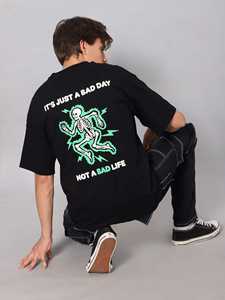 Camiseta Negra Oversize para Hombre, 100% Algodón, Manga Corta, Estilo Casual Urbano, con Logotipo Personalizado - Product Image 2