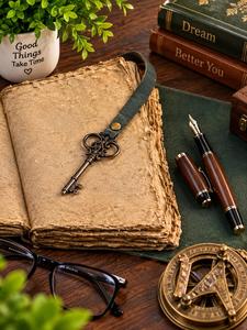 Diario de Cuero Verde Vintage con Llavero, Cuaderno de Cuero Genuino para Viajes y Escritura, 7x5 Pulgadas, Regalo - Product Image 2