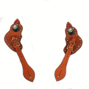 1 Par de Espuelas de Cuero Ajustables Estilo Western con Detalles de Cristal - Cuero PU, Equipo Ecuestre, Accesorios y Suministros para Caballos - Product Image 2