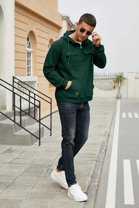 Custom <b>Men's</b> Half Zip Hoodie Front <b>Pouch</b> Pocket Long Sleeve Eco-Friendly Quick Dry Cotton Fleece Winter ODM Factory Direct - Product Image 5