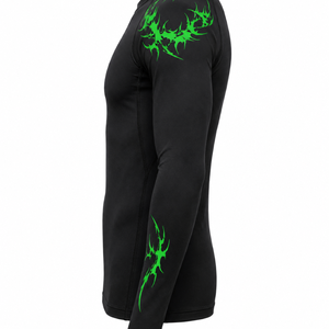 Haut de combat MMA pour homme à manches longues, noir et vert imprimé, séchage rapide, UPF50, écologique - Product Image 4