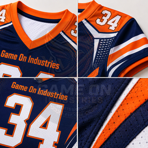 Tenue de sport haute performance marine et orange à séchage rapide pour l'entraînement par sublimation – Uniforme de football américain à prix de gros - Product Image 6