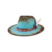 Chapeau de cowboy en cuir avec bande tressée et sangle de mentonnière marron
