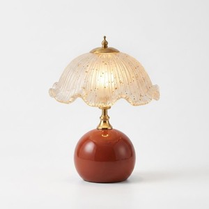 Hollywood Glam Ceramic <b>Table</b> <b>Lamp</b> With Gold-Plated Base And Ruffled <b>Glass</b> Shade Round Design For Indoor Lighting - Product Image 1