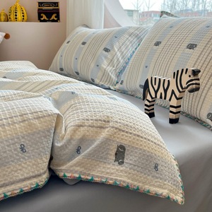 Cute Cartoon 4PCS Home Textiles 100% Cotton <strong>Waffle</strong> Printed <strong>Duvet</strong> <strong>Cover</strong> 4pcs Bedding Set - Product Image 3