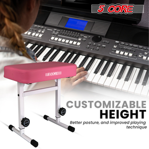 5 Core Keyboard Bench 3" Padded Cushioned Piano <b>Stool</b> Height Adjustable Guitar Seat <b>Folding</b> Portable - Product Image 6