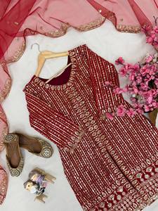 Ropa india y pakistaní, tela de Georgette de imitación pesada, vestido étnico indio paquistaní, traje Sharara para adultos, Palazzo Dupatta - Product Image 4