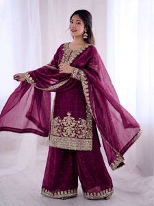Nouvelle collection de créateurs SILK avec broderie lourde et travail de sequins, ensemble haut-bas et dupatta entièrement cousu, prêt à porter - Product Image 2