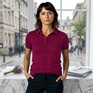Polo à manches courtes pour femme, couleur unie, coupe classique, tricoté, 100% coton - Product Image 4
