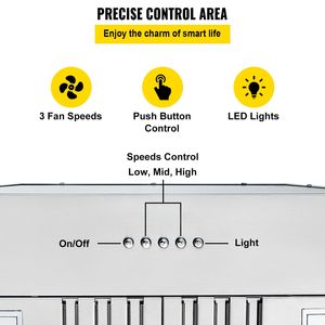 Cappa aspirante da 30 pollici in acciaio inossidabile con scarico da 800 CFM, controllo a 3 velocità, pulsante, luci LED e filtro a deflettore - Product Image 4
